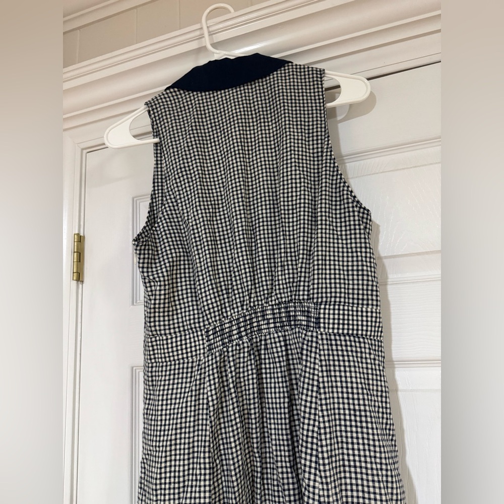 HTF Anthropologie Navy Blue Linen Cotton Gingham Camellia Collared Dress Size 10 - Picture 12 of 13